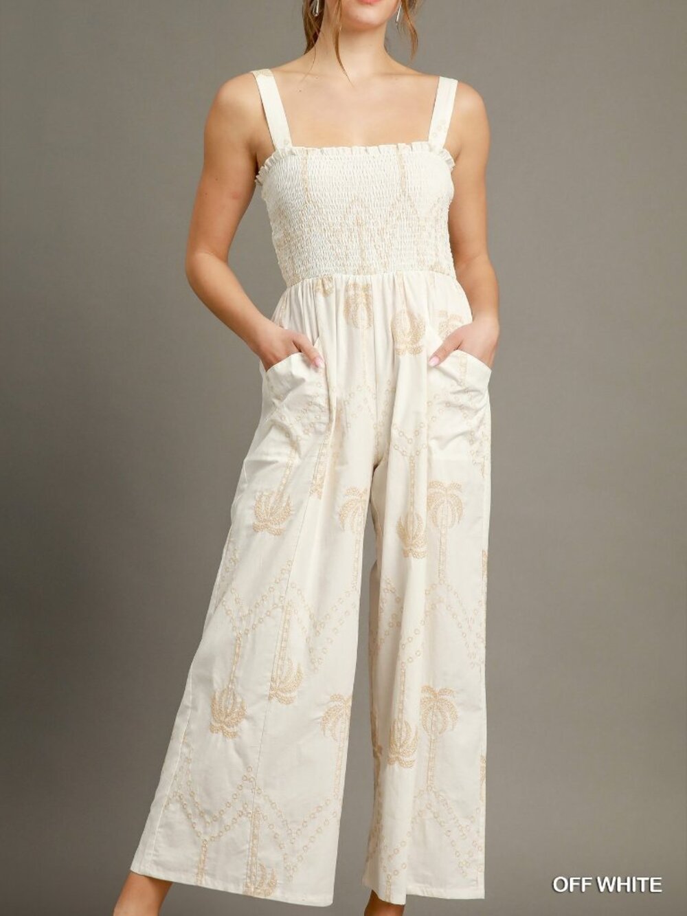 Boho Smocked Wide-Leg Jumpsuit